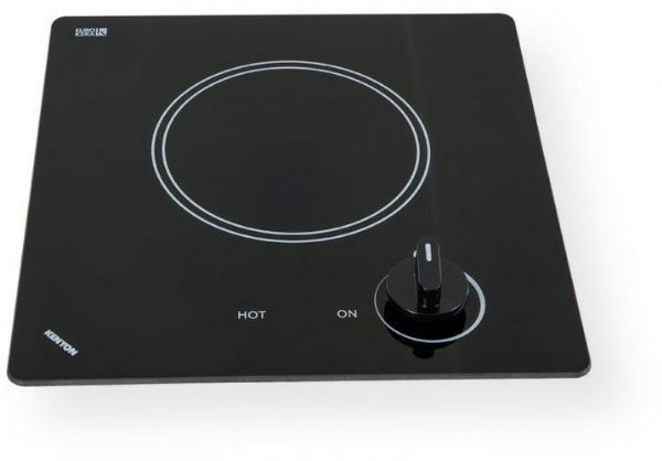 Kenyon B41605 Caribbean 1 Burner, black with analog control (6  inch) 120V UL; Smooth black glass with white graphics; Rounded edged ceramic glass; Durable ceramic glass is easy to clean; Heat-limiting cooking surface protects for safety; 