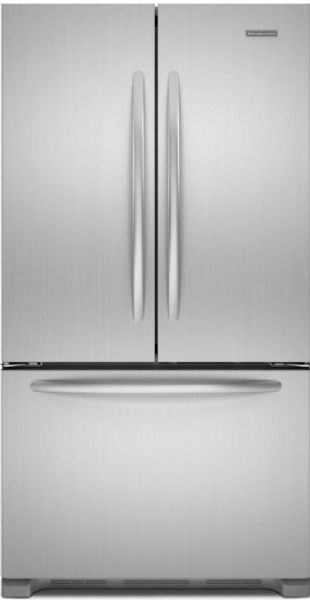 KitchenAid KFCS22EVMS Counter-Depth French Door Refrigerator, 5.5 cu. ft. Freezer Compartment Capacity, 21.8 cu. ft. Total Capacity, 16.3 cu. ft. Refrigerator Compartment Capacity, FreshChill Temperature Management System, 2 Adjustable Door Bins, ClearVue FreshSeal Humidity-Controlled Crisper, Up-Front Temperature Control, UPC 883049132778 (KFCS22EVMS KFCS-22EVMS KFCS 22EVMS)