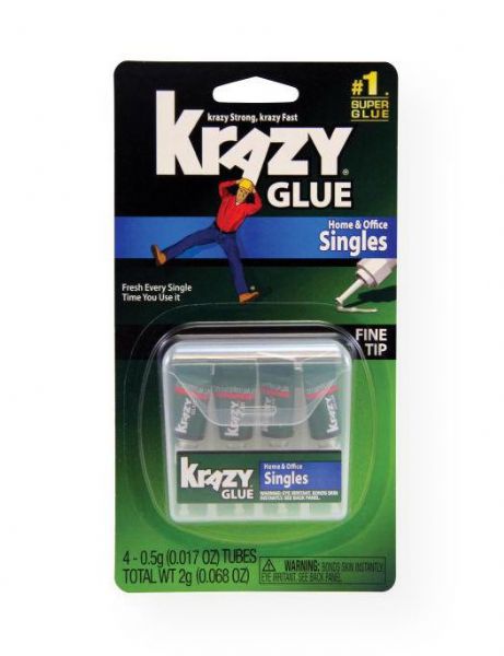 Elmer's KG820 Instant Krazy Glue Single-Use Tubes; Convenient single-use applicators of liquid glue for wood, plastic, metal, rubber, glass, ceramic, etc; Twist the selfpiercing nozzle to open, use, and throw away; Convenient storage case; Small enough for purse, briefcase, or toolbox; 4-pack; Shipping Weight 1.00 lb; Shipping Dimensions 7.00 x 3.75 x 0.5 in; UPC 070158008203 (ELMERSKG820 ELMERS-KG820 INSTANT-KRAZY-GLUE-KG820 ELMERS/KG820 INSTANT/KRAZY/GLUE/KG820 HOME OFFICE)