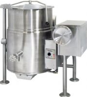Cleveland KGL-25-T Tilting 2/3 Steam Jacketed Gas Kettle, 50 PSI steam jacket rating, 25 gallon kettle; 90,000 BTU, 3/4" Gas Inlet Size, Floor Model Installation, Partial Kettle Jacket, Gas Power Type, Tilting Style, Single Kettle, Hand wheel-style manual tilting mechanism, Adjustable flanged feet for floor bolting, Automatic electric spark ignition (KGL-25-T KGL 25 T KGL25T) 