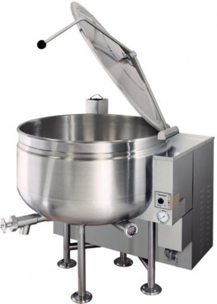 Cleveland KGL-40-SH Short Series Stationary Full Steam Jacketed Gas Kettle, 50 PSI steam jacket and safety valve rating, 40 gallon kettle; 190,000 BTU, Draw Off Valve Features, 3/4