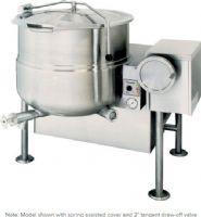 Cleveland KGL-40-T Tilting 2/3 Steam Jacketed Gas Kettle, 50 PSI steam jacket rating, 40 gallon kettle; 140,000 BTU, 3/4" Gas Inlet Size, Floor Model Installation, Partial Kettle Jacket, Gas Power Type, Tilting Style, Single Kettle, Hand wheel-style manual tilting mechanism, Adjustable flanged feet for floor bolting, Automatic electric spark ignition (KGL-40-T KGL 40 T KGL40T) 