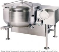 Cleveland KGL-40-TSH Short Series Tilting Full Steam Jacketed Gas Kettle, 50 PSI steam jacket rating, 40 gallon kettle; 140,000 BTU, 3/4 Inches Gas Inlet Size, Floor Model Installation, Full Kettle Jacket, Gas Power, Tilting Style, Single Kettle, Adjustable flanged feet for floor bolting, Automatic electric spark ignition, Hand wheel-style manual tilting mechanism (KGL-40-TSH KGL40TSH KGL 40 TSH) 