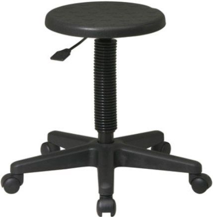 Office StarKH503 Intermediate Stool, Contour self-skinned urethane seat and back, Built-in lumbar support, Pneumatic seat height adjustment, Black self-skinned urethane, 14.25