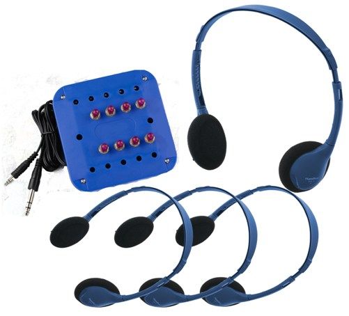 HamiltonBuhl KHA2/K4SV Kids Lab Pack with Personal Headphones and Jackbox, Includes: (4) Blueberry-colored Hamilton Kids HA2 Personal Headsets, (4) 1/4
