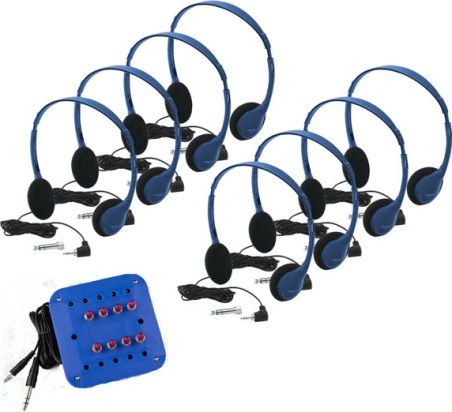 HamiltonBuhl KHA2/K8SCV Kids Listening Center with 8 Personal Headphones and Jackbox, Includes: (8) Blueberry-colored Hamilton Kids HA2 Personal Headsets, (4) 1/4