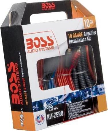 Boss Audio KIT-ZERO Complete 10 Gauge Amplifier Installation Kit, 20 ft. 10 GA Red Power Cable, 3 ft. 10 GA Black Ground Cable, 16 ft. 18 GA Blue Turn-On Wire, 1/4