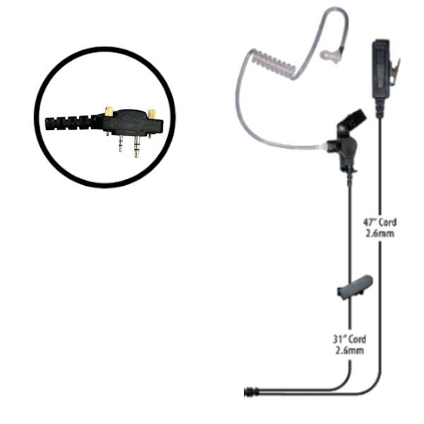 Klein Electronics Director-S6 Two Wire Surveillance Earpiece, The director surveillance radio earpiece comes with kevlar reinforced, Fully insulated cabling, Noise reduction microphone with side-bar PTT and steel clothing clip, Detachable audio tube at the end with an eartip that fits either the left or right ear, Ideal for use by security workers, UPC 898609002385 (KLEIN-DIRECTOR-S6 DIRECTOR-S6 KLEINDIRECTORS6 TWO-WIRE-EARPIECE)