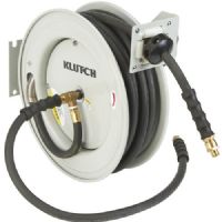 Klutch 73430 Auto-Rewind Air Hose Reel With 3/8" Diameter x 50ft. Kink-resistant Rubber Hose, 300 Max. PSI, Steel Reel with Durable Powder-coat Finish, Auto Rewind with 12-pt. Ratchet to Lock Hose at Desired Length, Non-snag Rollers Reduce Hose Wear and Abrasion, Adjustable Guide Arm, 3/8" FNTP Inlet, 1/4" MNPT Outlet; Wall, Ceiling and Floor Mountable (KLUTCH73430 KLUTCH-73430 73-430 734-30 NORTHERN TOOL) 