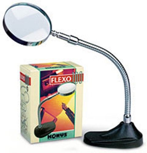 Konus 3680 FLEXO-100 Table Magnifier, table glass lens with flexible metal arm. D.30mm magnifier with 2.5x power & light (KONUS3680 KONUS-3680 FLEXO 100 FLEXO100)