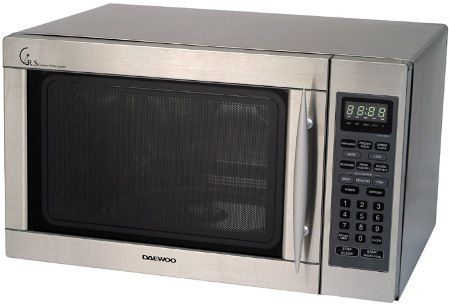 Daewoo KOR1B4H Full /Size Microwave Oven in Stainless Steel, 1.3 cu. ft. 1100 Watt, 1.3 cu ft capacity with turntable cooking, 1,100 watts of cooking power, Electronic touch controls, 10 power cooking levels, 59 min 99 sec timer, 10 power cooking levels, 59 min 99 sec timer, One touch cooking menu, Auto defrosting (KOR 1B4H KOR1B4H)
