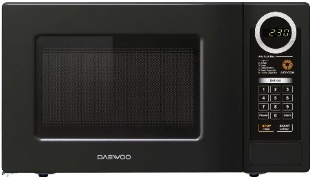 Daewoo KOR-7L7EB Black Countertop Microwave, 0.7 Cu.Ft. capacity, Concave Reflex System, 700W power output, Dual wave system for even cooking, 10 Power Cooking Levels, 6 Auto Cook Menu, Auto Defrost Menu, Child-safety Lock System, Clock Display, Cavity Dimensions (WxHxD) 11.6