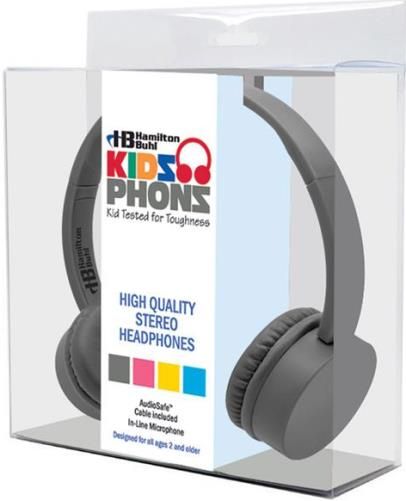 HamiltonBuhl KPTR-GRY Gray Kidz Phonz Headphone with In Line Microphone, 40mm Neodymium driver diameter, Frequency response 20-20KHz, Impedance 32 Ohm+/-15%, Sensitivity 108+/-3DB, 20mW Rated power input, 30mW Maximum power input, 3.5mm Plug, Pure stereophonic sound, Comfortable wearing, Swivel ear cup, UPC 681181621248 (HAMILTONBUHLKPTRGRY KPTRGRY KPTR GRY)