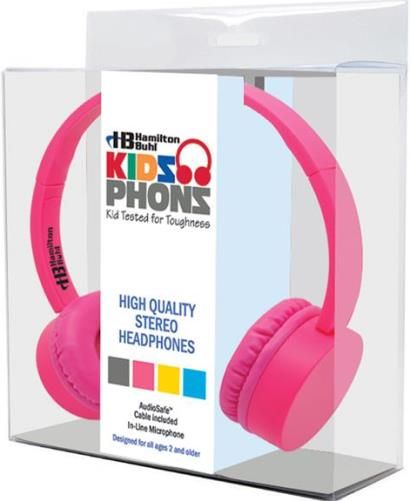 HamiltonBuhl KPTR-PNK Pink Kidz Phonz Headphone with In Line Microphone, 40mm Neodymium driver diameter, Frequency response 20-20KHz, Impedance 32 Ohm+/-15%, Sensitivity 108+/-3DB, 20mW Rated power input, 30mW Maximum power input, 3.5mm Plug, Pure stereophonic sound, Comfortable wearing, Swivel ear cup, UPC 681181621255 (HAMILTONBUHLKPTRPNK KPTRPNK KPTR PNK)