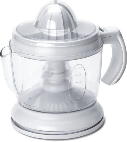 DeLonghi KS500 Electric Citrus Juicer, White, 1-speed, 30-watt motor and 2-way rotation for efficient juice extraction, Juice flows into the machine's 34 oz transparent container with a drip-free pour spout, Juice can be served directly from the container, Unit's double-cone juicer accommodates different size fruits, UPC 044387705004 (KS-500 KS 500)