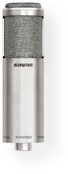 Shure KSM353 Premier Bi-directional Ribbon Microphone, Sensitivity -53.5 dBV/Pa (2.11 mV/Pa), 146dB SPL/30  15000 Hz frequency response ideal for capturing fast transients in vocals, acoustic instruments and concert hall performances, Bi-directional polar pattern delivers premier, completely symmetrical audio with superior off-axis rejection, UPC 042406175708 (KSM-353 KSM 353 KS-M353)
