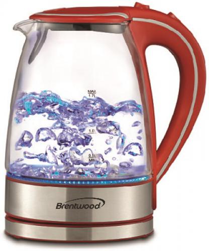 Brentwood Appliances KT-1900R 1.7L Borosilicate Glass Tea Kettle in Red, Borosilicate Glass Tea Kettle in Red, 1.7 Liter Capacity, Removable Filter, 360 Degree Cordless Base, Blue LED Light, Power: 1100 Watts, Approval Code: cETL, Item Weight: -- lbs, Item Dimension (LxWxH): --, Colored Box Dimension: --, Case Pack: 6, Case Pack Weight: -- lbs, Case Pack Dimension: --, Availability: Please Call or Email Us for Details (KT1900R KT-1900R KT-1900R)