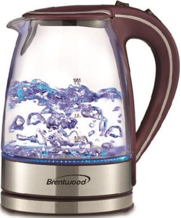 Brentwood KT-1900PR Borosilicate Glass Tea Kettle, Purple, 1100 Watts Power, 1.7 Liter Capacity, Removable Filter, 360 Degree Cordless Base, Blue LED Light, cETL Approval Code, UPC 812330020562 (KT1900PR KT 1900PR KT-1900 KT1900-PUR) 