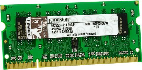 Kingston KTD-INSP6000/1G DDR2 SDRAM Memory, DRAM Type, 1 GB Storage Capacity, DDR2 SDRAM Technology, SO DIMM 200-pin Form Factor, 400 MHz - PC2-3200 Memory Speed, Non-ECC Data Integrity Check, Unbuffered RAM Features, 1.8 V Supply Voltage, 1 x memory - SO DIMM 200-pin Compatible Slots, UPC 740617081756 (KTD-INSP60001G KTD-INSP6000-1G KTD-INSP6000 1G)
