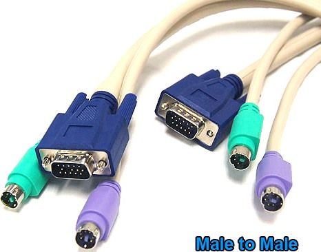 Bytecc KVM-6MM KVM VGA (HD15) Male to Male 6 Feet Cable, Keyboard, Video, Mouse: three color-coded connectors under one jacket to minimize desktop clutter, Designed with a VGA (HD15) male to male and Two PS/2 male to male cables (Mini Din6), Made from premium coaxial cable, they ensure superior resolution with new, high resolution monitors (KVM6MM KVM 6MM)
