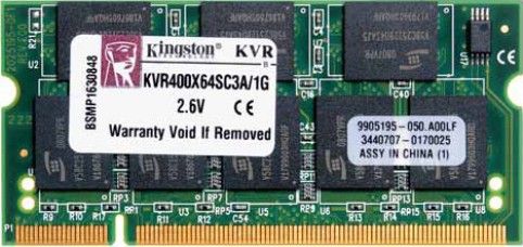 Kingston KVR400X64SC3A/1G Valueram DDR Sdram Memory Module, 1 GB Memory Size, DDR SDRAM Memory Technology, 1 x 1 GB Number of Modules, 400 MHz Memory Speed, DDR400/PC3200 Memory Standard, Non-ECC Error Checking, Unbuffered Signal Processing, Gold Plated Plating, CL3 CAS Latency, 200-pin Number of Pins, UPC 740617078176 (KVR400X64SC3A1G KVR400X64SC3A-1G KVR400X64SC3A 1G)