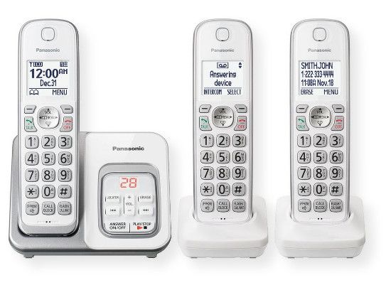  Panasonic Consumer Phones KX-TGD533W Expandable Cordless Phone with Call Block and Answering Machine includes 3 Handset; White; Permanently block up to 150 robocallers, telemarketers and other unwanted caller numbers; Clearly hear who's calling with Talking Caller ID in English and Spanish; UPC 885170308374 (KXTGD533W KX TGD533W KX-TGD533W KXTGD533W -PANASONIC KX-TGD533W -PHONES HANDSET-KX-TGD533W) 