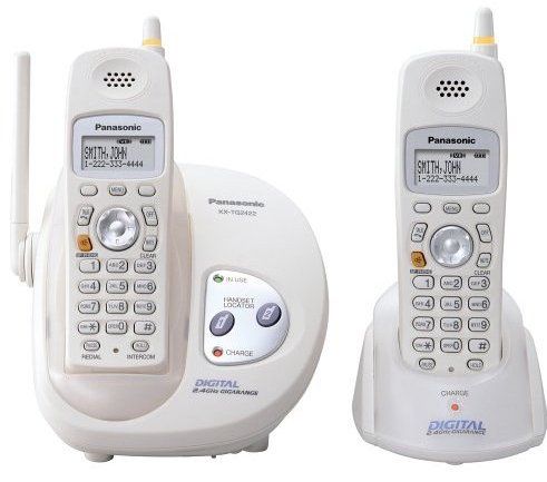 Panasonic KX-TG2422W GigaRange  2.4 GHz DSS Cordless Phone with Dual Handsets and Caller ID White, Chain Dial, Wall Mountable (KX  TG2422W      KXTG2422W)