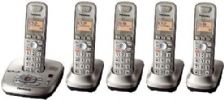 Panasonic KX-TG4025N Expandable Digital Cordless Answering System with 5 Handsets, Champagne Gold, DECT 6.0 System, 1.9 GHz Frequency, Dot 16 digits x 3 line Monochrome LCD, 60 Channels, Expandable up to 6 Handsets, Intelligent Eco Mode, All System-Digital Answering, Up to 4-way Conference Capability, UPC 885170033191 (KXTG4025N KX TG4025N KXT-G4025N KXTG-4025N) 