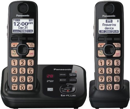 Panasonic KX-TG4732B Expandable Digital Cordless Answering System with 2 Handsets, Black, DECT 6.0 System, 1.9 GHz Frequency, 1.8-inch Full Dot Mono 103 x 65 pixels, 60 Channels, HAll-Digital Answering System, Message Counter on Base, Tone Equalizer, Call Block, Silent Mode, Ringer ID, Up to 4-Way Conference Capability, UPC 885170055049 (KXTG4732B KX TG4732B KXT-G4732B KXTG-4732B)