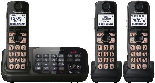 Panasonic KX-TG4743B Expandable Digital Cordless Answering System with 3 Handsets, Black, DECT 6.0 Plus Technology, 1.9 GHz Frequency, Talking Caller ID, Large 1.8