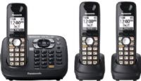 Panasonic KX-TG6583T Expandable Digital Cordless Answering System with 3 Handsets, Black Metallic Color, 60 Channels Channels, 3 - up to 6 Capability Multi Handset, 30-Station Call Block, 1.9 GHz Frequency, DECT 6.0 System, 13 Hours Talk Battery Life, 11 days Standby Battery Life, 7 hours Charge Time, White LCD Backlit Color, 1.8-inch Full Dot Monochrome LCD - Handset, 4-Step Talk Volume, 6-step Speakerphone Volume - Handset (KX TG6583T KX-TG6583T KXTG6583T) 