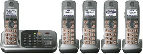 Panasonic KX-TG7745S Link-to-Cell Bluetooth Cellular Convergence Solution with 5 Handset, Silver, Large 1.8