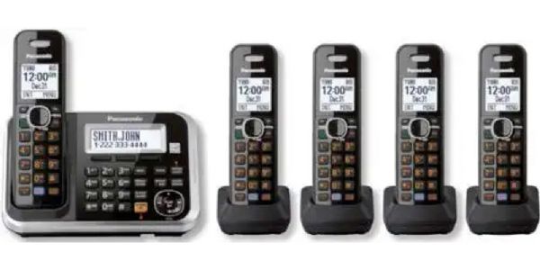 Panasonic KX-TG7875S Link2Cell Bluetooth Cordless Phone with Enhanced Noise Reduction and 5 Handsets, Black, DECT 6.0 PLUS Technology, Large 1.8