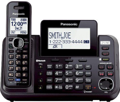 Panasonic KX-TG9541B Link2Cell 2-Line Cordless Phone with 1 Handset; Link up to four smartphones to make and receive cell calls with Link2Cell handsets; 2-line operation for business, home and home office; 3-way conferencing with speakers in base and handsets; Keep your smartphone charged with convenient USB input; DECT 6.0 Plus Technology; UPC 885170116207 (KXTG9541B KX TG9541B KXT-G9541B KX-TG9541)