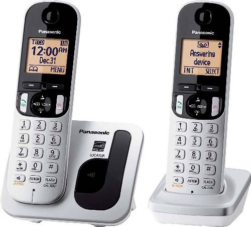 Panasonic KX-TGC212S Expandable Digital Cordless Phone with 2 Handsets, Silver, Large 1.6