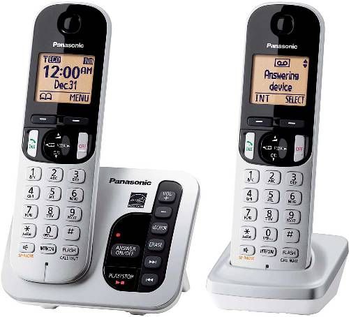 Panasonic KX-TGC222S Expandable Digital Cordless Answering System with 2 Handsets, Silver, DECT6.0 Technology System, Large 1.6