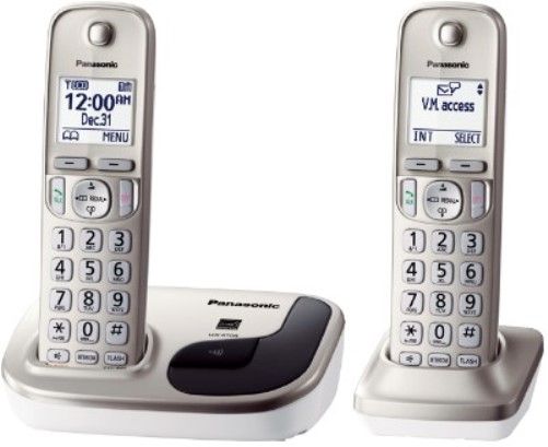 Panasonic KX-TGD212N Expandable Digital Cordless Phone with 2 Handsets, Champagne Gold, Frequency Range 1.92 GHz - 1.93 GHz, 60 Channels, DECT6.0 System, Large 1.6