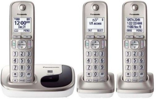 Panasonic KX-TGD213N Expandable Digital Cordless Phone with 3 Handsets, Champagne Gold, Frequency Range 1.92 GHz - 1.93 GHz, 60 Channels, DECT6.0 System, Large 1.6