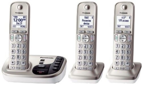 Panasonic KX-TGD223N Expandable Digital Phone with Answering Machine and 2 Cordless Handsets, Champagne Gold, Frequency Range 1.92 GHz - 1.93 GHz, 60 Channels, DECT6.0 System, Hear who's calling with advanced Talking Caller ID, Quickly see who's calling with 1.6
