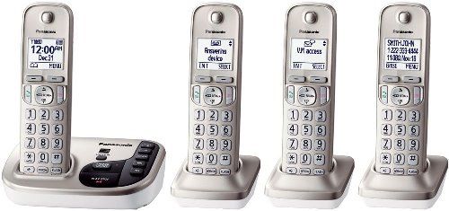 Panasonic KX-TGD224N Expandable Digital Phone with Answering Machine and 4 Cordless Handsets, Champagne Gold, Frequency Range 1.92 GHz - 1.93 GHz, 60 Channels, DECT6.0 System, Hear who's calling with advanced Talking Caller ID, Quickly see who's calling with 1.6