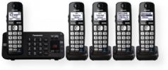 Panasonic KX-TGE245B Expandable Digital Cordless Phone with Answering Machine and 5 Cordless Handsets, Black, DECT 6.0 PLUS Technology, Large 1.8" White Backlit Handset Display, Frequency Range 1.92 GHz - 1.93 GHz, 60 Channels, Block up to 250 numbers with one-touch Call Block on base unit and handsets, Check messages, UPC 885170183124 (KXTGE245B KX TGE245B KXTG245B KXTGE-245B) 