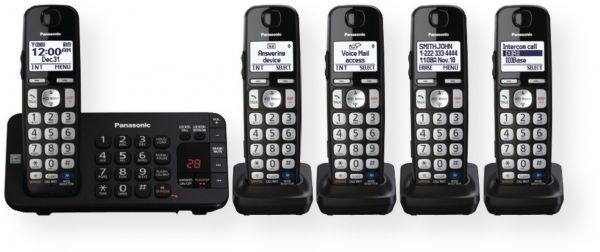 Panasonic KX-TGE245B Expandable Digital Cordless Phone with Answering Machine and 5 Cordless Handsets, Black, DECT 6.0 PLUS Technology, Large 1.8