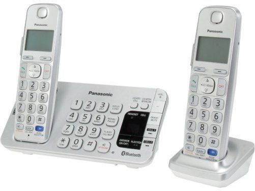 Panasonic KX-TGE272S Link2Cell Bluetooth Corldess Phone with Large Keypad and 2 Handsets, Silver, DECT 6.0 Technology, Large 1.8