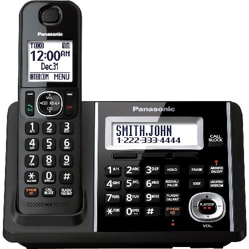 Panasonic KX-TGF340B Cordless Phone and Answering Machine with 1 Handset, Black, DECT 6.0 PLUS Technology, Large 1.8