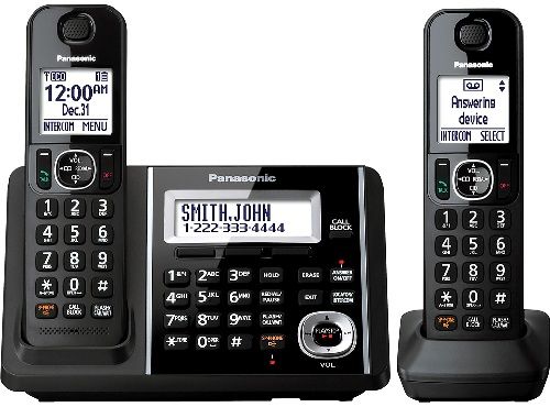 Panasonic KX-TGF342B Cordless Phone and Answering Machine with 2 Handsets, Black, DECT 6.0 PLUS Technology, Large 1.8