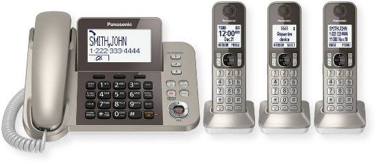 Panasonic Consumer Phones KX-TGF353N Corded/Cordless Phone and Answering Machine with 3 Cordless Handsets; Silver; Easy-to-use base unit features three one-touch dial buttons and battery backup; Block up to 250 numbers with one-touch Call Block on base unit and handsets; Clearly hear calls from noisy places with Noise Reduction; UPC 885170234222 (KXTGF353N KX TGF353N KX-TGF353N KXTGF353N-PANASONIC KX-TGF353N-PHONES HANDSET-KX-TGF353N)