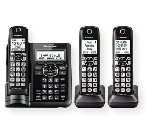 Panasonic Consumer Phones KX-TGF543B Expandable Cordless Phone with Call Block and Answering Machine includes 3 Handsets; Black; Easily block up to 250 telemarketers, robocalls and other bothersome numbers with dedicated one-touch Call Block; UPC 885170302822 (KXTGF543B KX TGF543B KX-TGD-513B KXTGF543B-PANASONIC KX-TGF543B-PHONES 2-HANDSET-KX-TGF543B) 