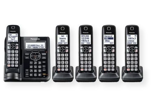 Panasonic Consumer Phones KX-TGF545B Cordless Phone with Answering Machine with 5 Handsets; Black; Five Handset cordless telephone with answering machine and dual keypad; UPC 885170302792 (KXTGF545B KX TGF545B KX-TGF545B KXTGF545B-PANASONIC KX-TGF545B-PHONES 2-HANDSET-KX-TGF545B)