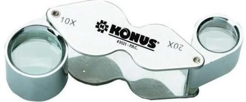 Konus 3021 Dual Lens Linen Tester, 10x and 20x Magnification, Edge to edge sharpness, Foldable, spring design, Use for high-precision workmanship, Excellent for hobbyists or micromechanics, Pack of 6 (3021 KONUS3021 KONUS-3021 KONUS 3021)