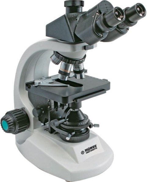 Konus 5607 model Biorex 3 Microscope with Infinity-Adjusted Plan Objectives, Trinocular Microscope Type, 10x -DIN standard Eyepiece, 4x, 10x, 40x, & 100x infinity-adjusted plan Objectives, Dual-axis geared rack & pinion Focuser, 20W halogen lamp with brightness control Light Source, Achromatic condenser with iris diaphragm Light Control, 132 x 140mm with geared movement Specimen Stage (5607 KONUS5607 KONUS-5607 KONUS 5607 Biorex3 Biorex-3 Biorex3)